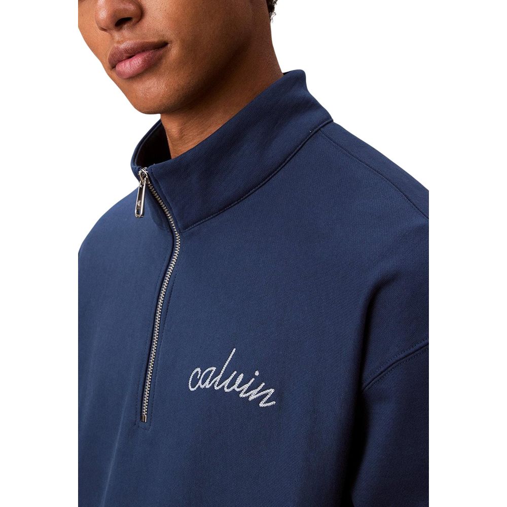 Calvin Klein Jeans Men's High-Collar Polyester Cotton Terrycloth Activewear Sweatshirt - Blue