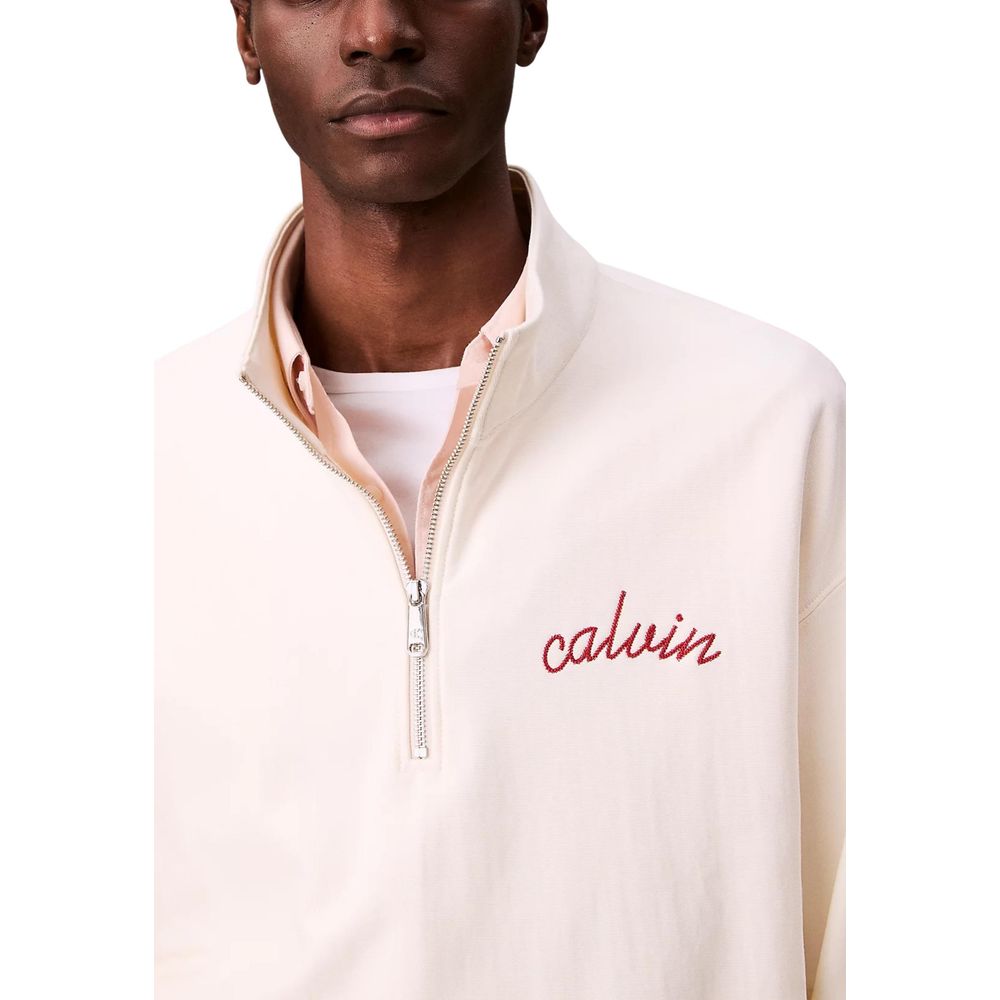 Calvin Klein Jeans Men's High-Collar Polyester Cotton Terrycloth Activewear Sweatshirt - White