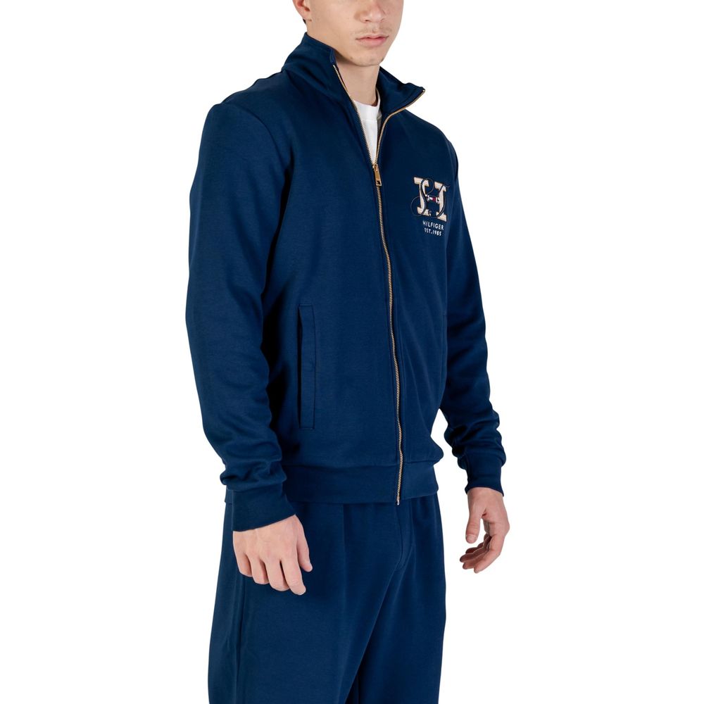 Tommy Hilfiger Men's Hooded &High-Collar Cotton Polyester Activewear Sweatshirt - Blue