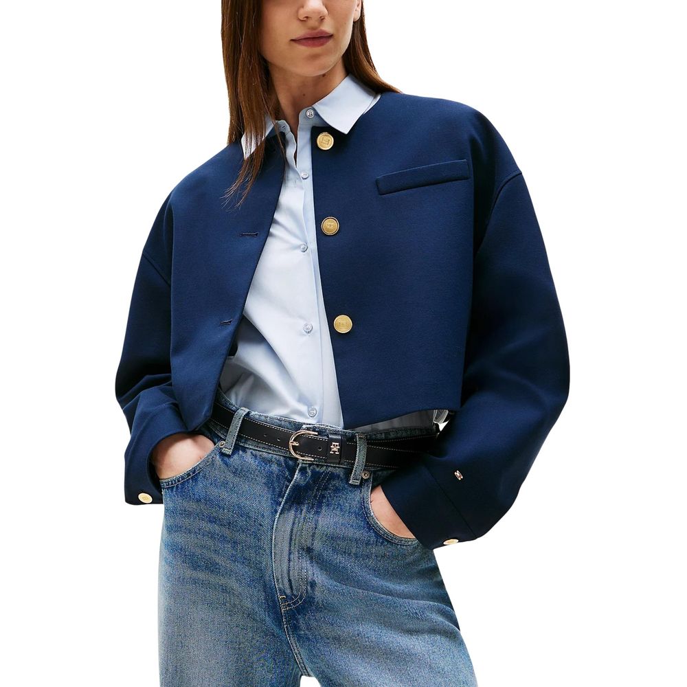 Blazer by Tommy Hilfiger for women in denim polyamide & viscose blue & gold features an stylish silhouette, showcasing a sophisticated and stylish for a truly stylish finish.