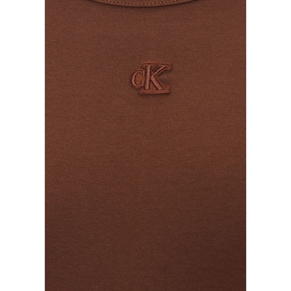 Dress by Calvin Klein Jeans for women in stretch cotton & silicone brown features an sultry silhouette defined by a and , falling to an sultry long for a sultry look.