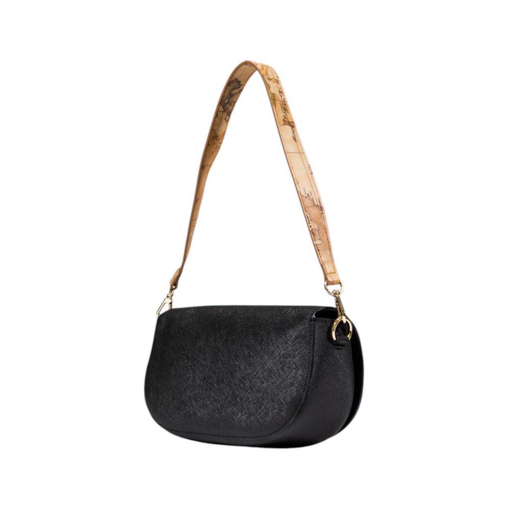 Alviero Martini Prima Classe PVC & Poly Cotton Medium Evening Handbag - Black Gold Signature Print