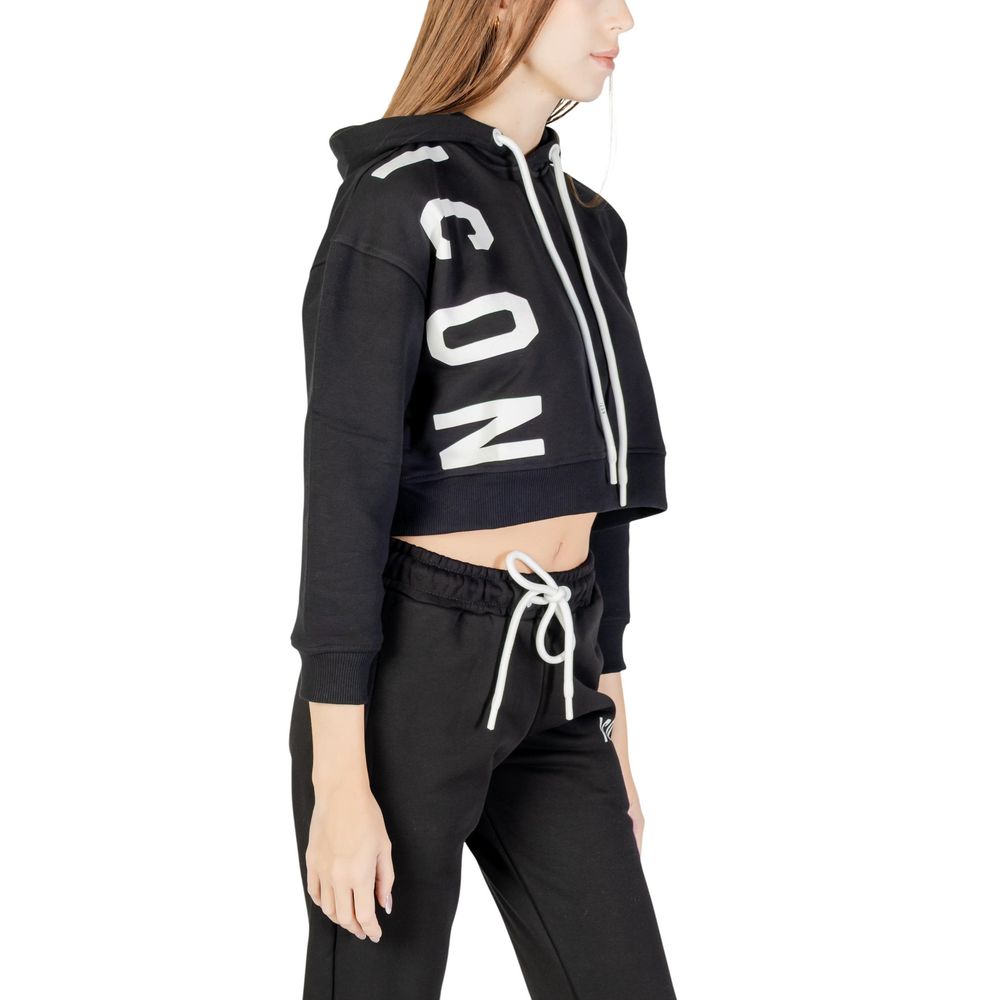Icon Women's Crop-Top Cotton Polyester Hoodie - Black