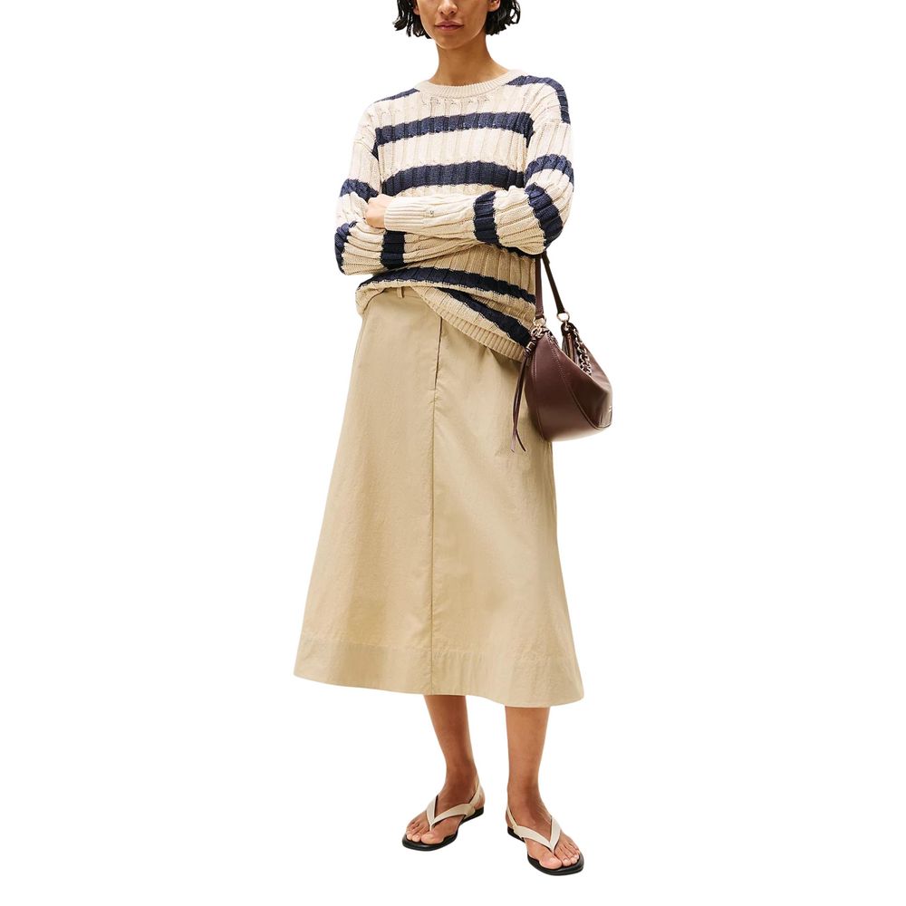 Tommy Hilfiger Women's Lightweight Crew-Neck Linen & Polyamide Sweatshirt - Beige Natural Striped
