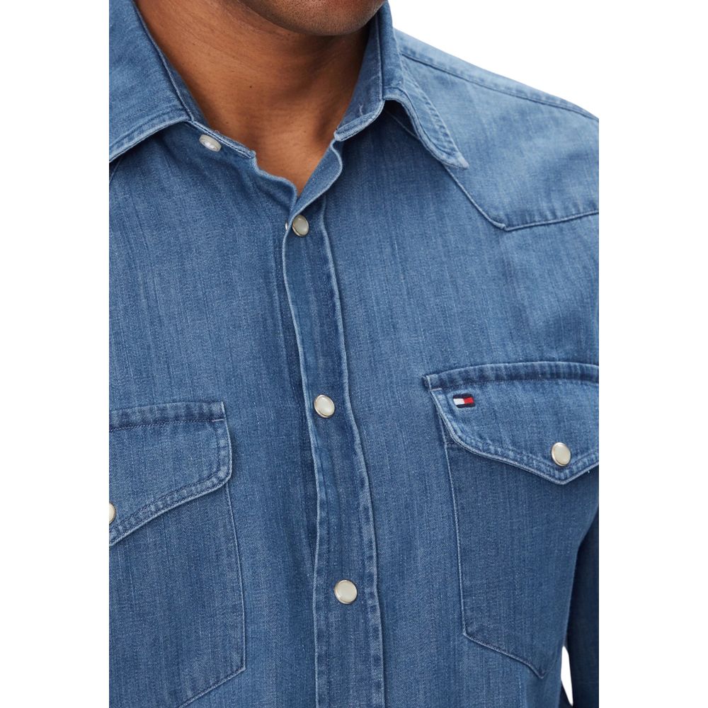 Tommy Hilfiger Men's Lightweight Long-Sleeve Denim Cotton Shirt - Light Blue