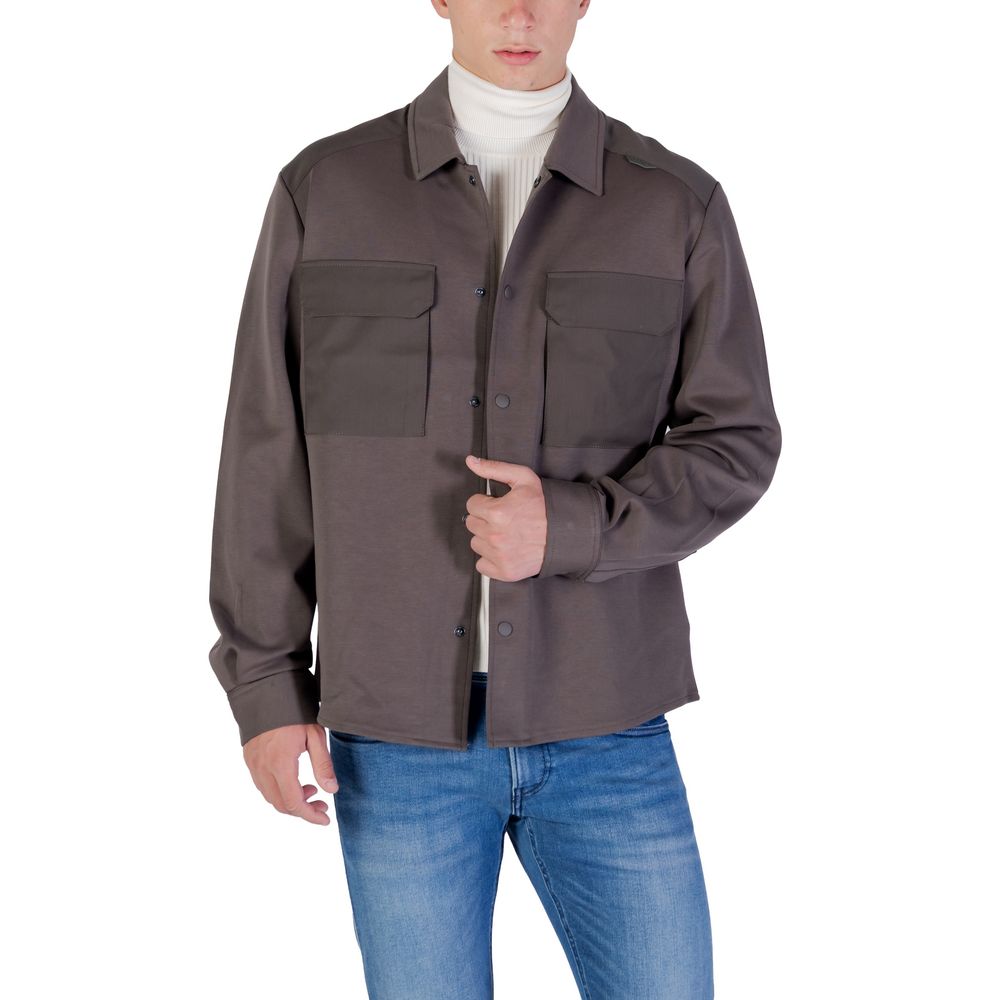 Antony Morato Men's Long-Sleeve Turtleneck Denim Cotton Shirt - Green