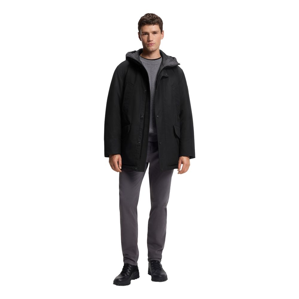 Hugo Boss Men's Polyester Hooded Trench Coat - Black