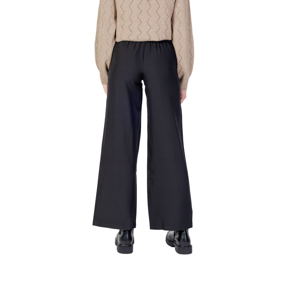 Jacqueline De Yong Women's Flared Bootcut Wide High-Rise Stretch Polyester Trousers - Black