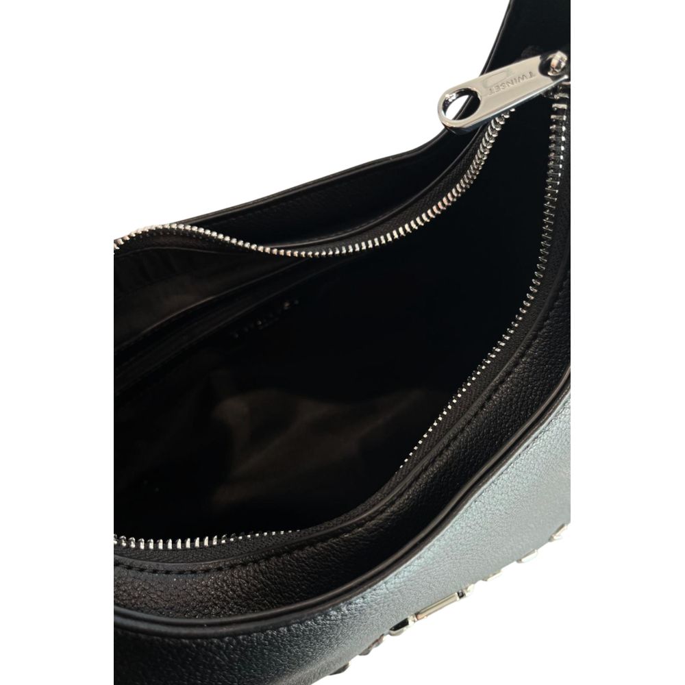 Twinset Polyurethane Shoulder Clutch Handbag - Black Silver