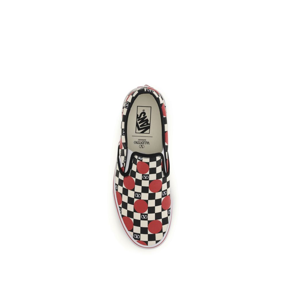 Valentino Garavani Men's Low Top Slip On Cotton & Rubber Sneakers - Multicolor Signature Print