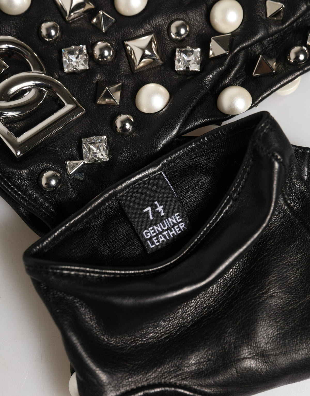 Dolce & Gabbana Lamb Leather Fingerless Gloves Wrist Length - Black Pearl