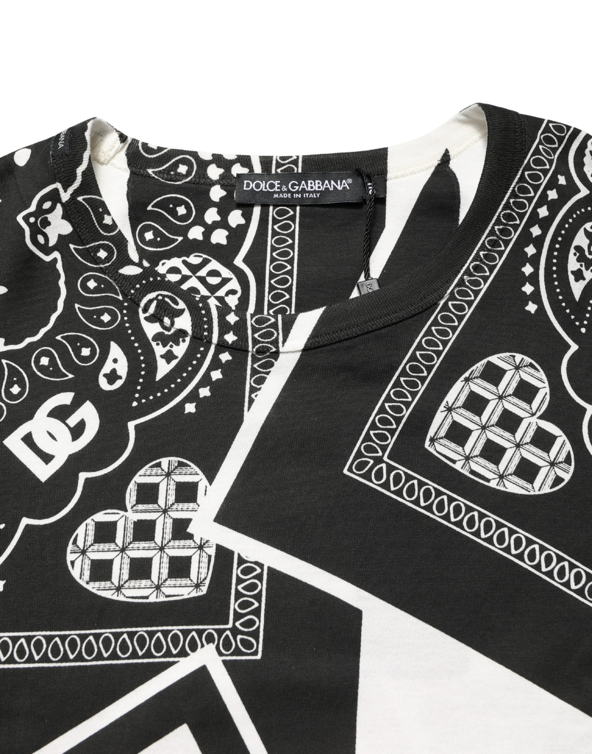 Dolce & Gabbana Men's Regular Fit Short-Sleeve Crew Neck Cotton T-Shirt - Black White Patterned
