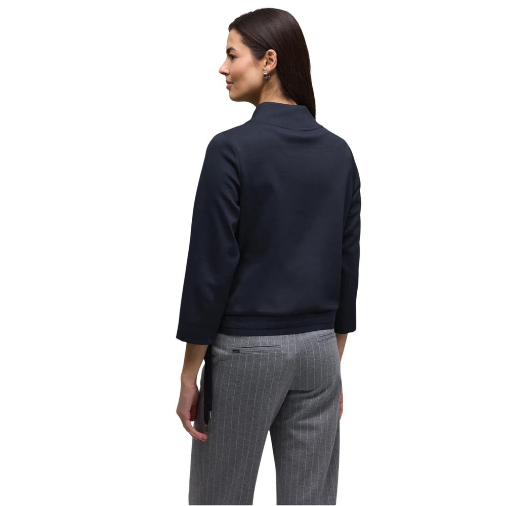 Street One Women's Crop Top Cropped Hooded &High Collar Stretch Polyester & Viscose Sweatshirt Hoodie - Blue