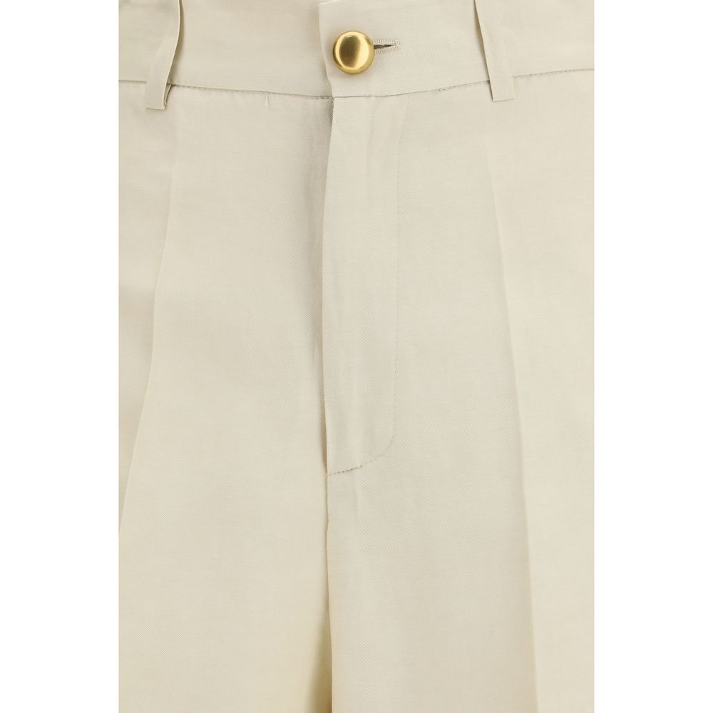 P.A.R.O.S.H. Women's Straight Relaxed Fit Regular Wide Viscose Linen Twill Casual Pants - Beige Gold Natural