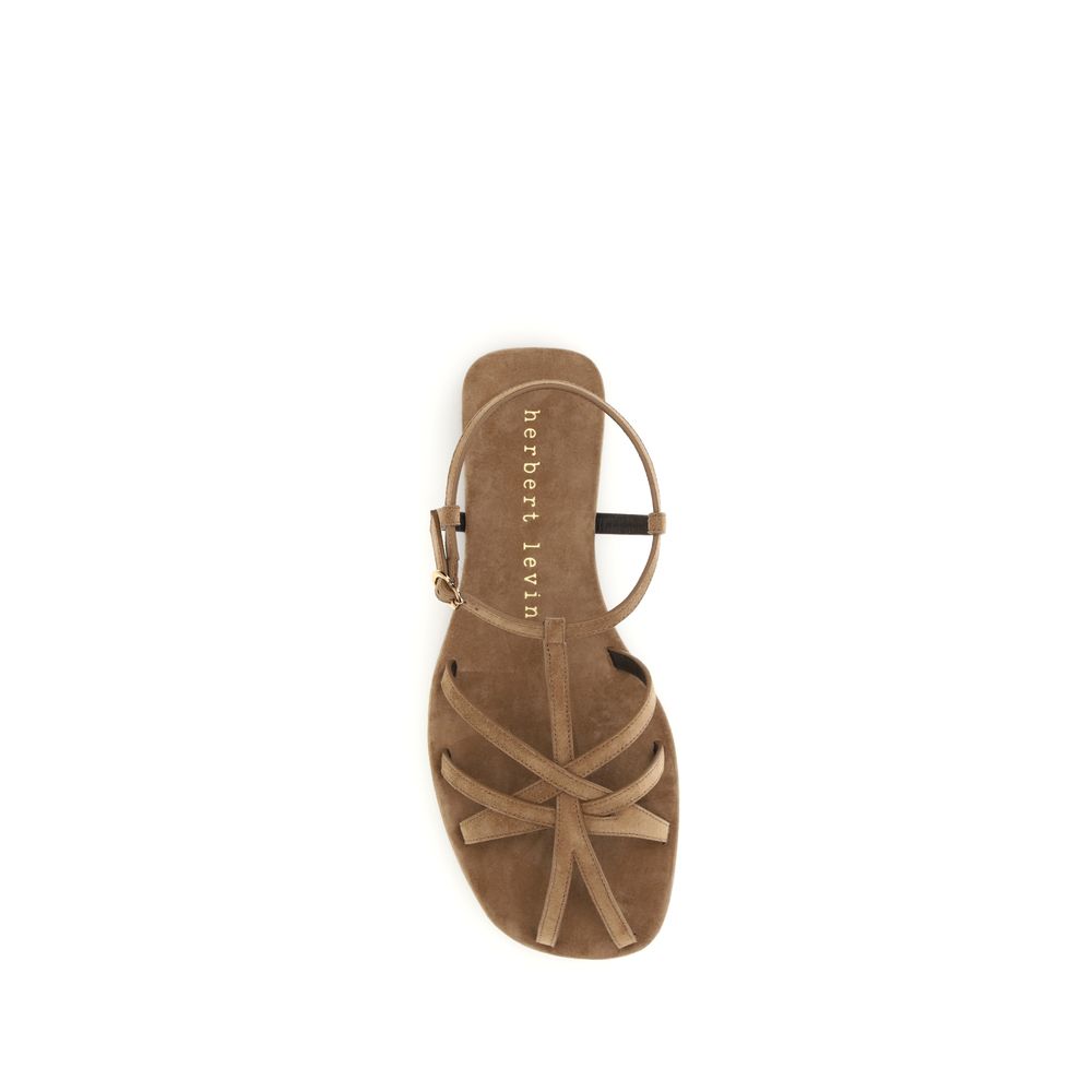 Herbert Levine Women's Bos Taurus Calf Suede Leather Flat Cage Sandals - Brown