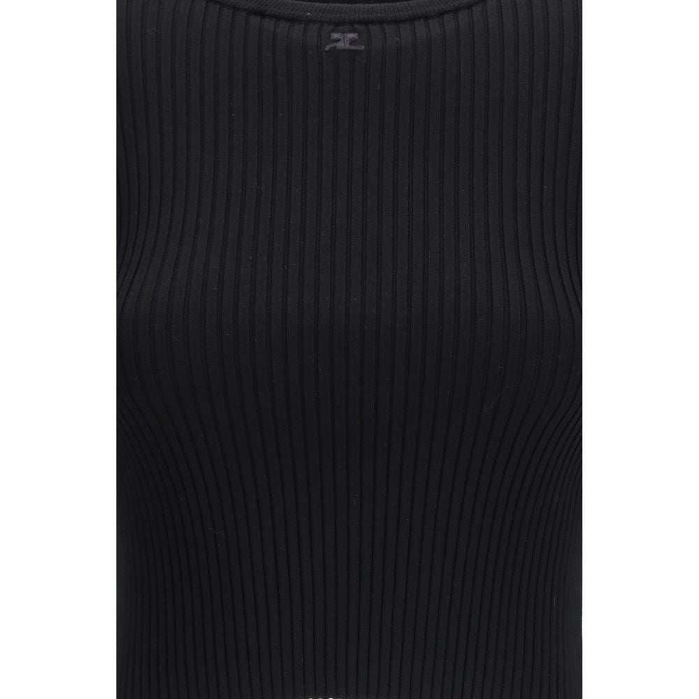 Activewear T-Shirt by Courrèges for women in polyester & viscose black presents a kinetic silhouette, showcasing the kinetic and alongside functional for a premium, athletic look.