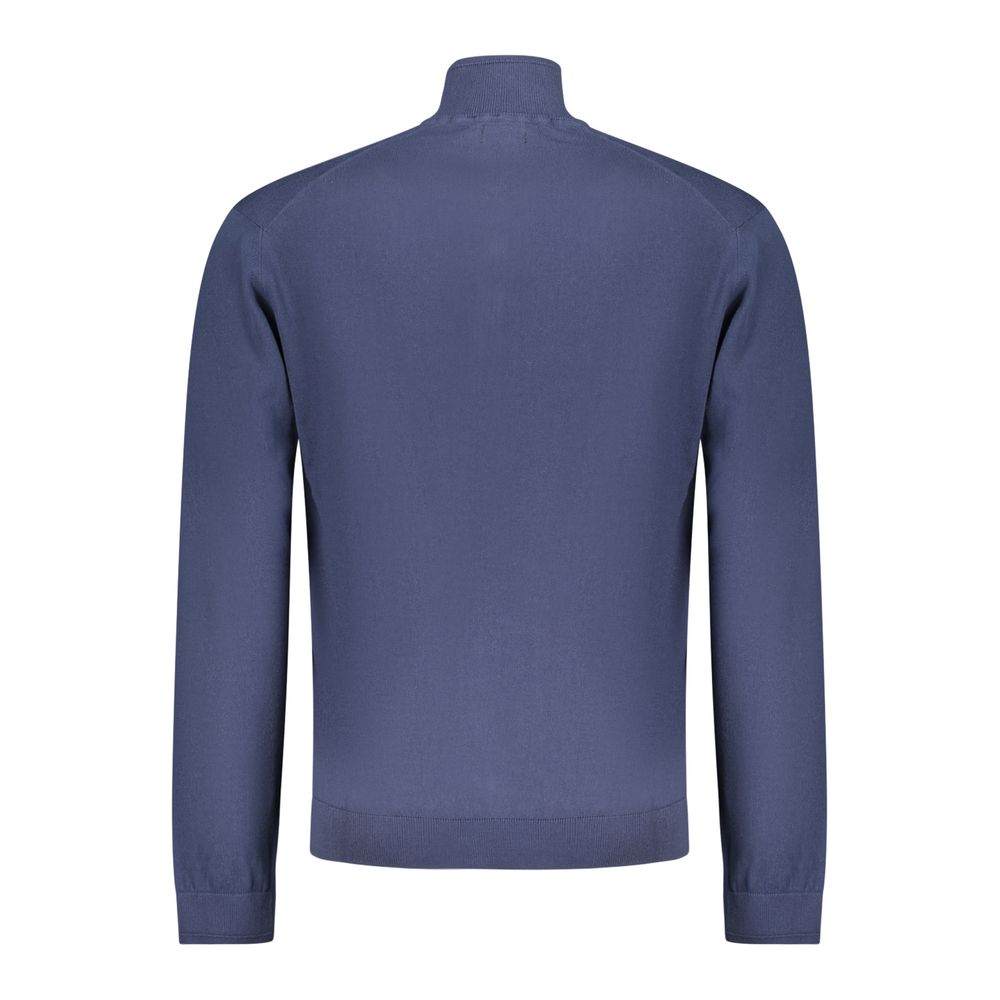 Cardigan by Napapijri for men in cotton blue features an impeccable silhouette, showcasing a sophisticated high-neck neckline and detail for a truly impeccable finish.