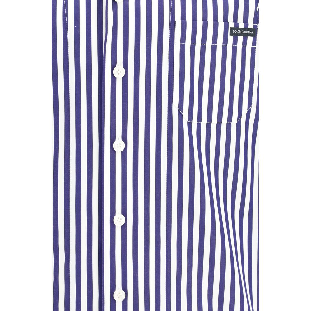 Dolce & Gabbana Men's Relaxed Fit Regular Cotton Shirt - Blue Multicolor Patterned Signature Striped