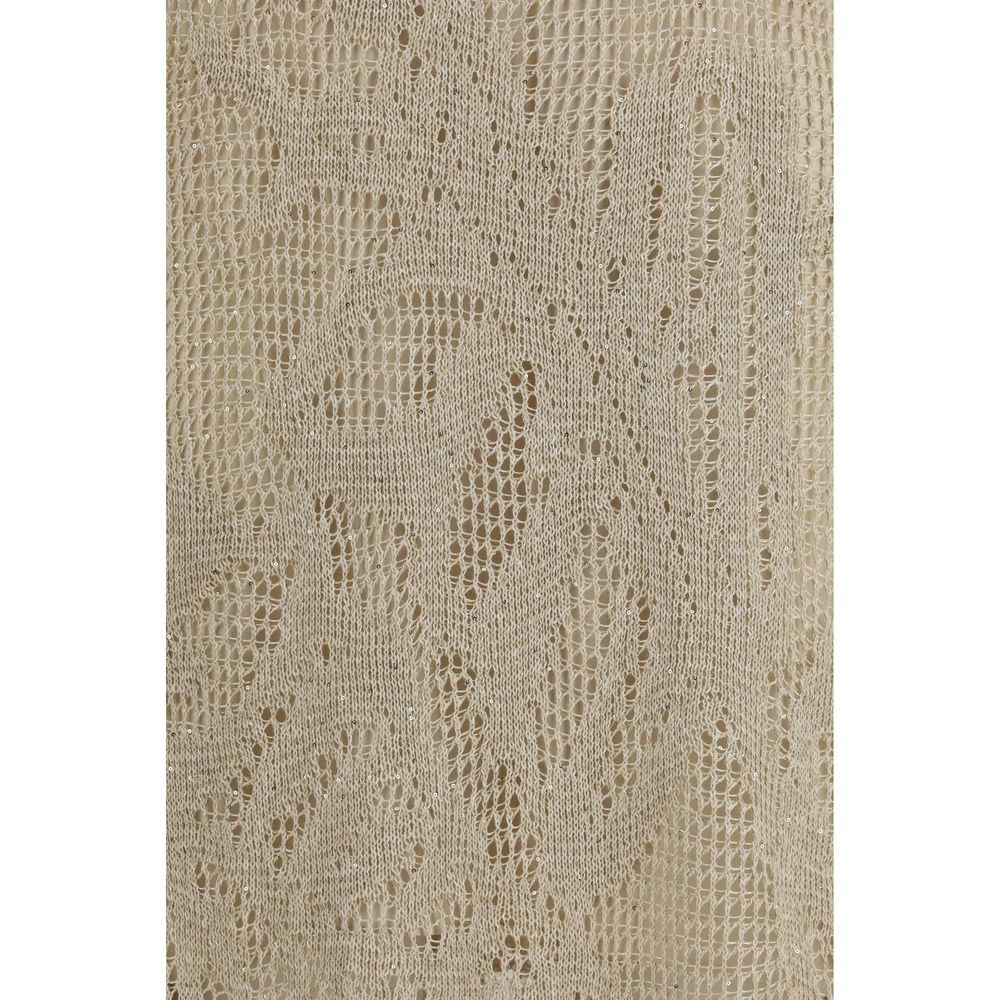 Brunello Cucinelli Women's Slip Sleeveless Wide Neck Cotton Linen & Sequins Long Dress - Beige Patterned Floral