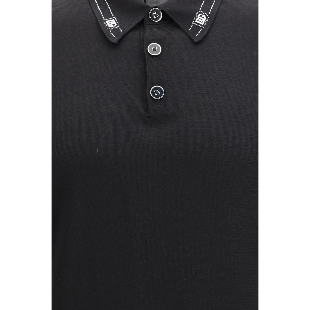 Dolce & Gabbana Men's Regular Fit Short-Sleeve Silk Polo Shirt - Black Signature
