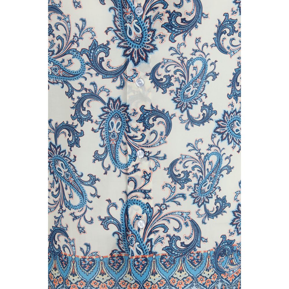 Shirt by Etro for men in cotton blue, patterned, paisley, floral, signature & print presents a discerning silhouette, showcasing a sophisticated and for a truly discerning finish.