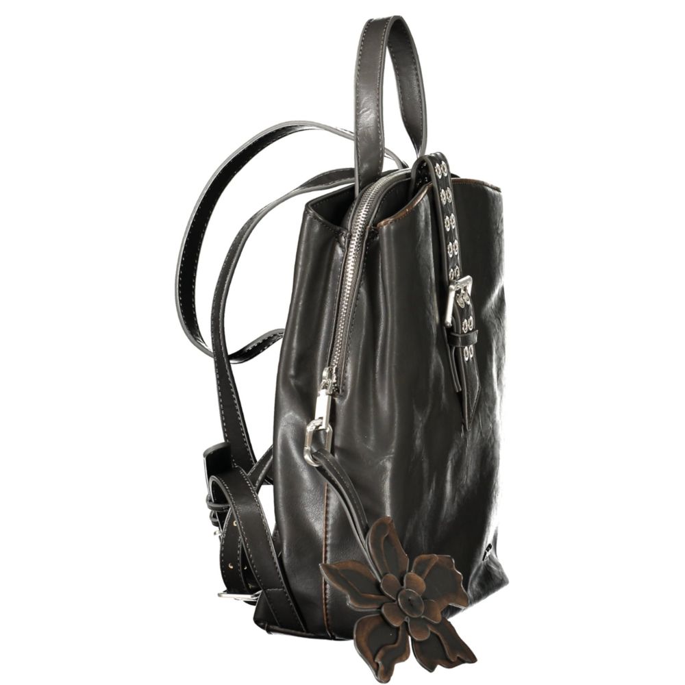 Backpack by Desigual for women in polyurethane canvas black & patterned presents a stately Zaino Polyurethane Canvas Backpack design, showcasing a secure with ample and versatile backpack-strap for a stately finish.