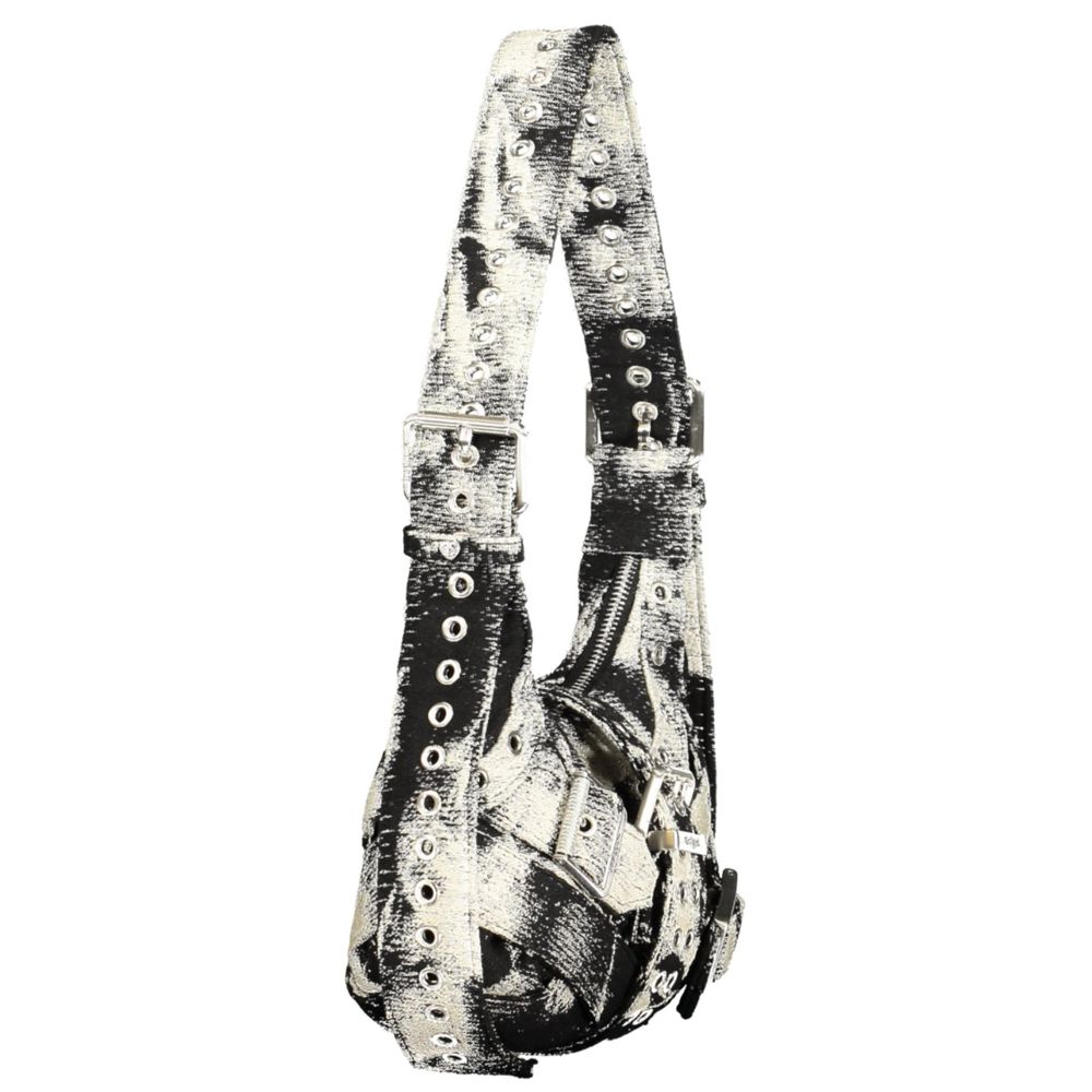 Mini Handbag by Desigual for women in cotton black & signature features a ornamental silhouette, showcasing a secure zipper & magnetic, ample internal-pockets, and ornamental adjustable-strap & handle for a sophisticated look.