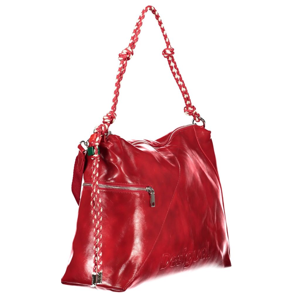 Handbag by Desigual for women in polyethylene red presents a ornamental silhouette, showcasing a secure zipper, ample external-pockets, internal-pockets & cardholder, and versatile shoulder-strap, adjustable-strap & handle for a ornamental finish.