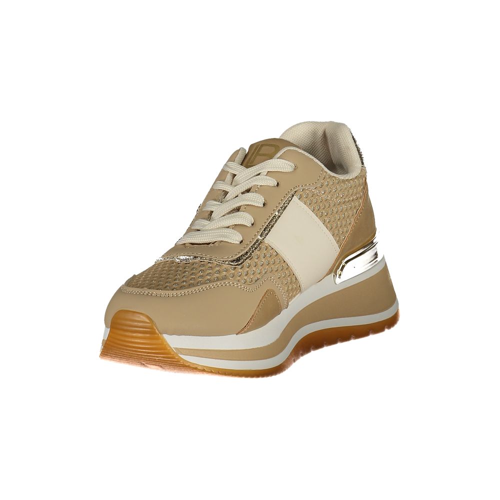 Athletic Sneakers Laura Biagiotti women polyester & rhinestone beige, gold & white featuring a avant-garde Women's Athletic Polyester & Rhinestone Sneakers design with a avant-garde athletic style for a refined finish.