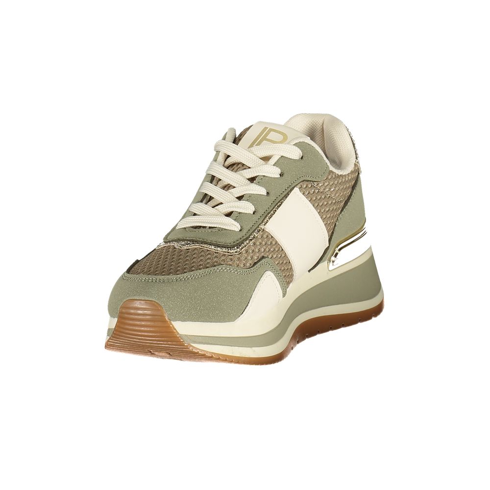 Athletic Sneakers by Laura Biagiotti for women in polyester & rhinestone gold, green & olive presents a sleek silhouette, perfectly capturing the athletic style essence of Women's Athletic Polyester & Rhinestone Sneakers with its sleek design and premium finish.