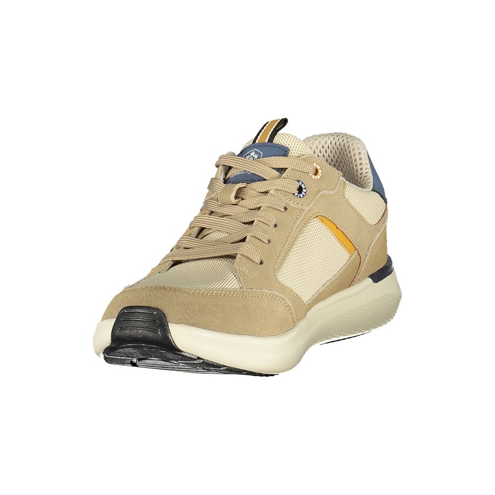 Athletic Sneakers by Lumberjack for men in polyester polyurethane leather beige & blue features an architectural silhouette, showcasing the premium athletic style of the Men's Athletic Polyester Polyurethane Leather Sneakers with an architectural finish.
