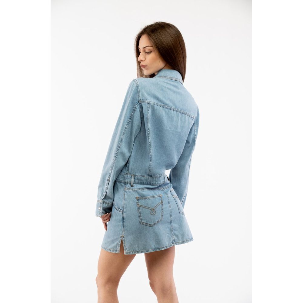 Moschino Women's Long-Sleeve Cotton Short Dress - Blue Multicolor Signature