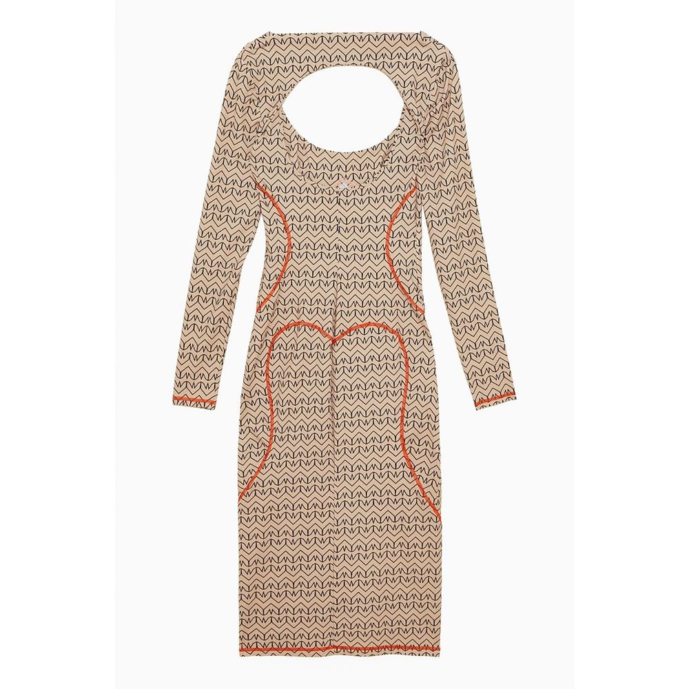 Patrizia Pepe Women's Long-Sleeve Stretch Nylon Midi Dress - Bicolour Beige Patterned Monogram