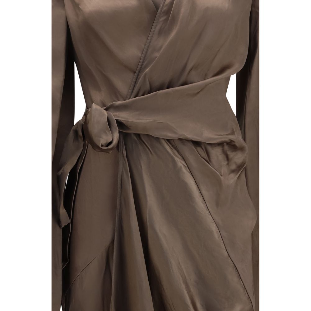 Rick Owens Women's Wrap One Shoulder Asymmetric Long-Sleeve Cupro Long Dress - Brown Copper Natural