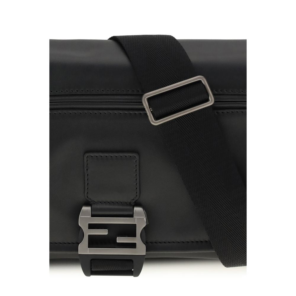 Large Shoulder Messenger Bag by Fendi for men in bos taurus calf leather black features an effortlessly chic silhouette with a secure flap, zipper & buckle, ample , and versatile shoulder-strap & adjustable-strap for effortlessly chic everyday luxury.