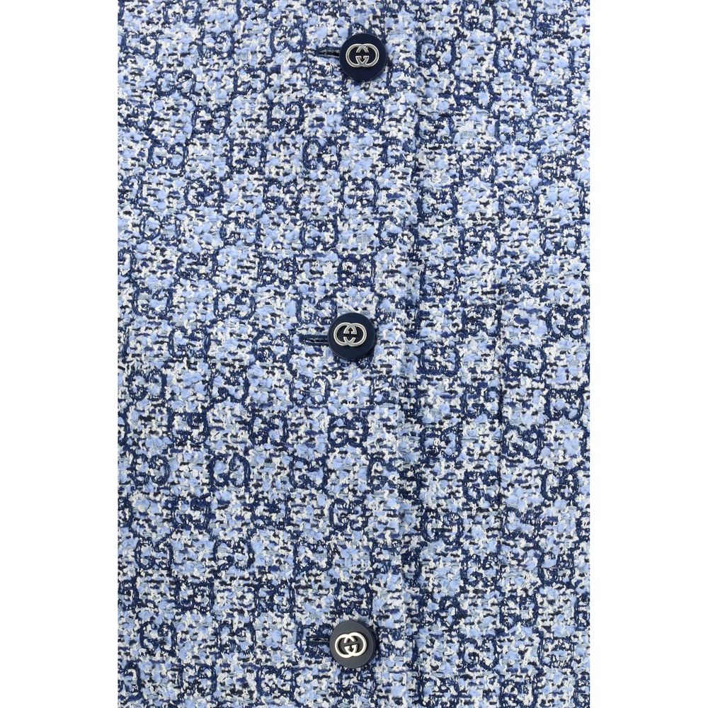 Gucci Gg Women's Crew Neck Cotton Polyester Tweed & Wool Vest - Blue Multicolor