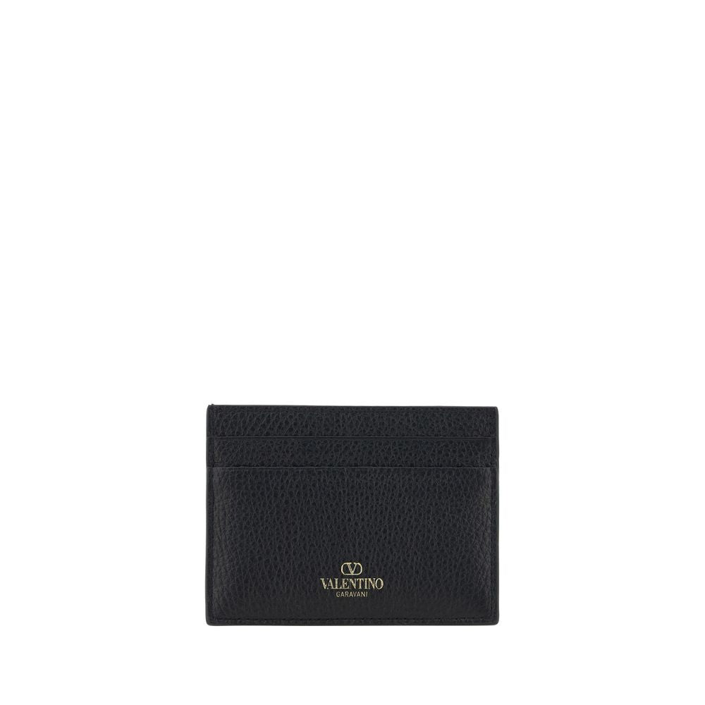 Valentino Garavani Rockstud Bos Taurus Calf Leather Cardholder Wallet - Black Print