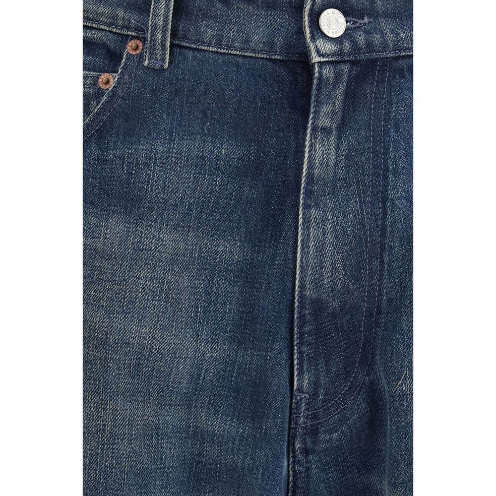 MM6 Men's Relaxed Fit Oversized Denim Cotton Jeans - Blue