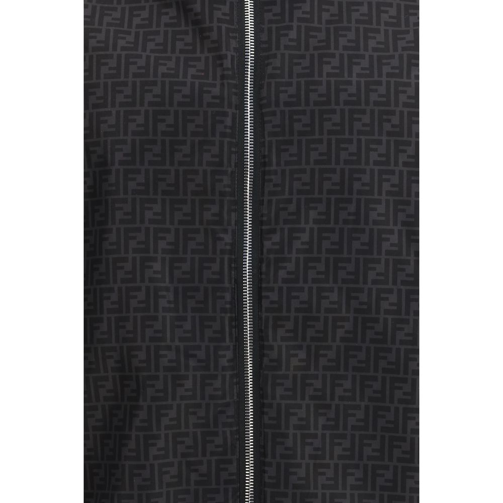 Hooded Windbreaker Jacket by Fendi for men in polyamide & polyester black, patterned, jacquard & signature features an perennial silhouette with a refined and perennial hooded & windproof for a sophisticated weather-resistant look.