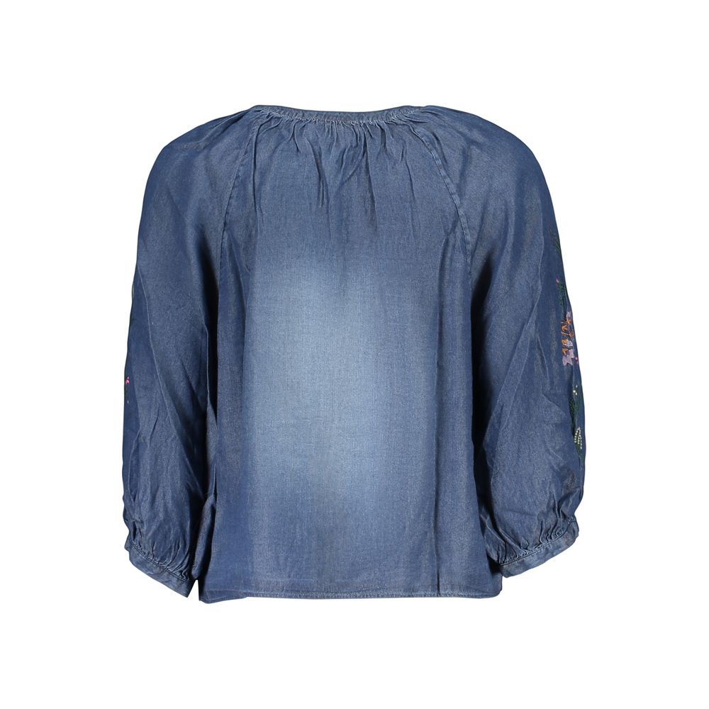 Blouse by Desigual for women in lyocell denim blue features an polished silhouette, showcasing a sophisticated and detail for a truly polished finish.