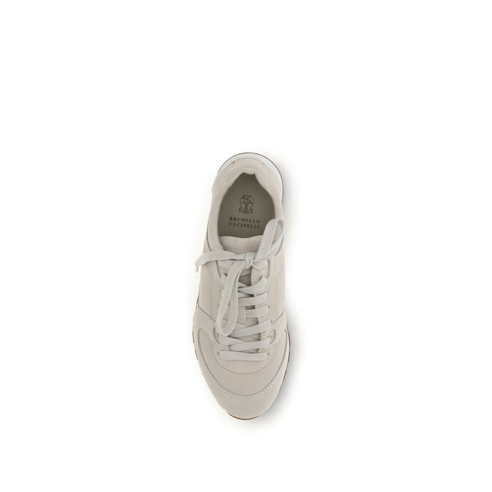 Brunello Cucinelli Women's Low Top Bos Taurus Calf Suede Leather Sneakers - Beige