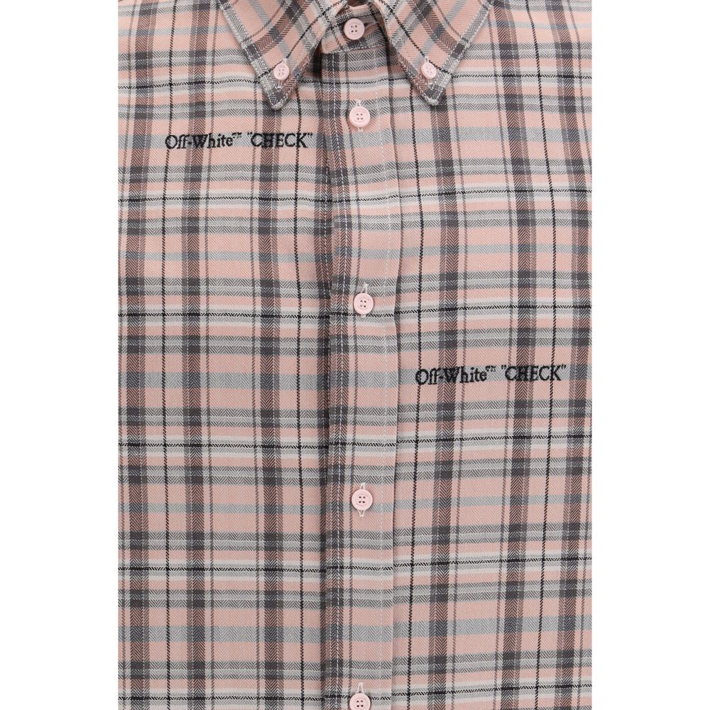 Off-White Men's Oversized Long-Sleeve Cotton Flannel Shirt - Multicolor White Patterned