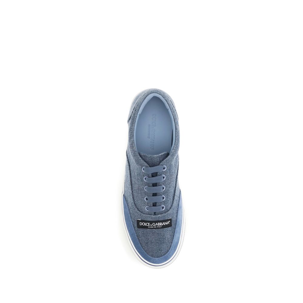 Dolce & Gabbana Men's Low Top Polyurethane Calf Leather Cotton & Linen Sneakers - Blue