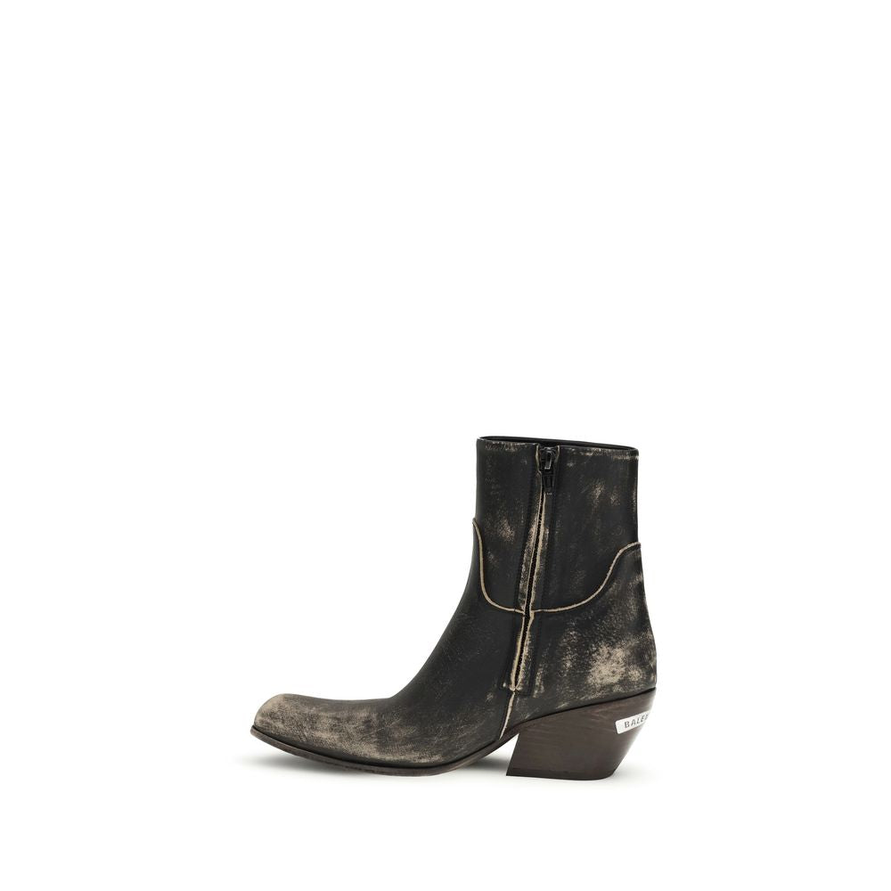 Balenciaga Women's Bos Taurus Calf Leather Ankle Mid-Calf Boots - Black Signature