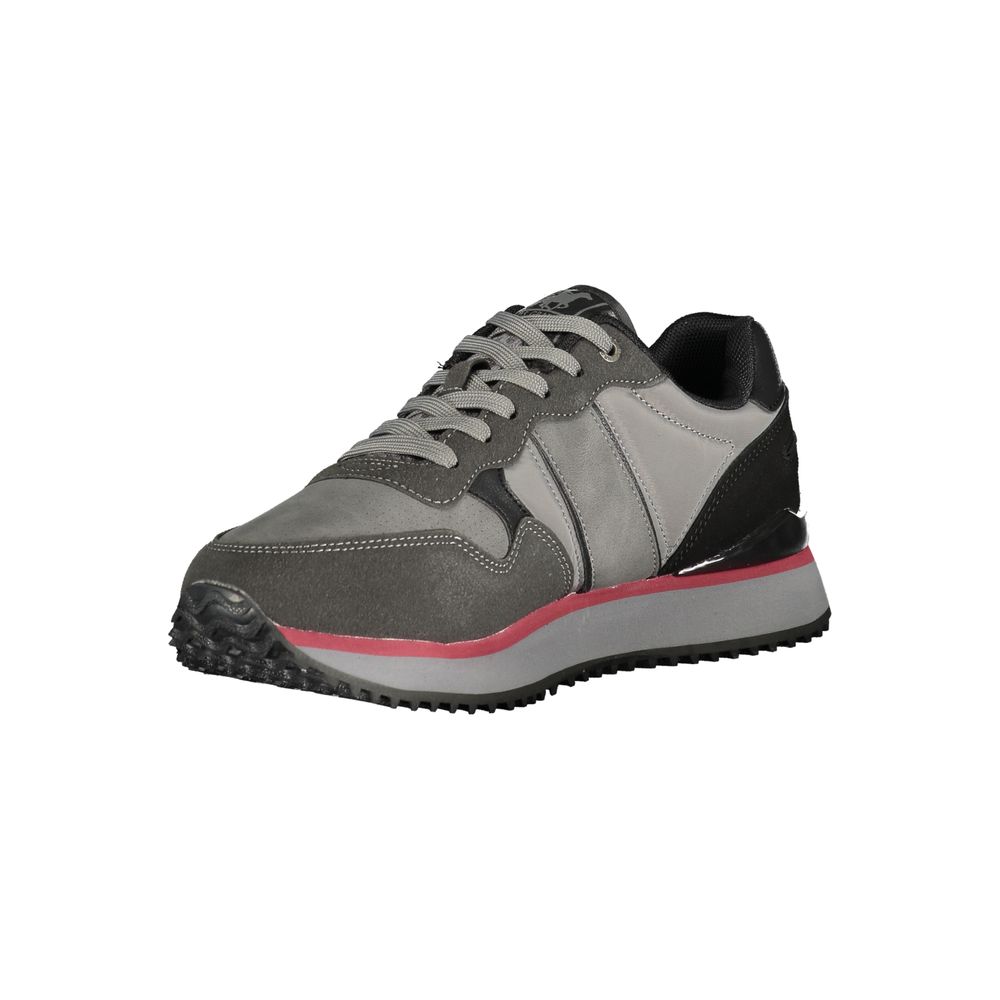 Athletic Sneakers by U.S. Grand Polo for men in polyester & polyurethane gray & print showcases a architectural silhouette, artfully capturing the essence of the Bear Men's Athletic Polyester & Polyurethane Sneakers with its signature architectural athletic style construction.