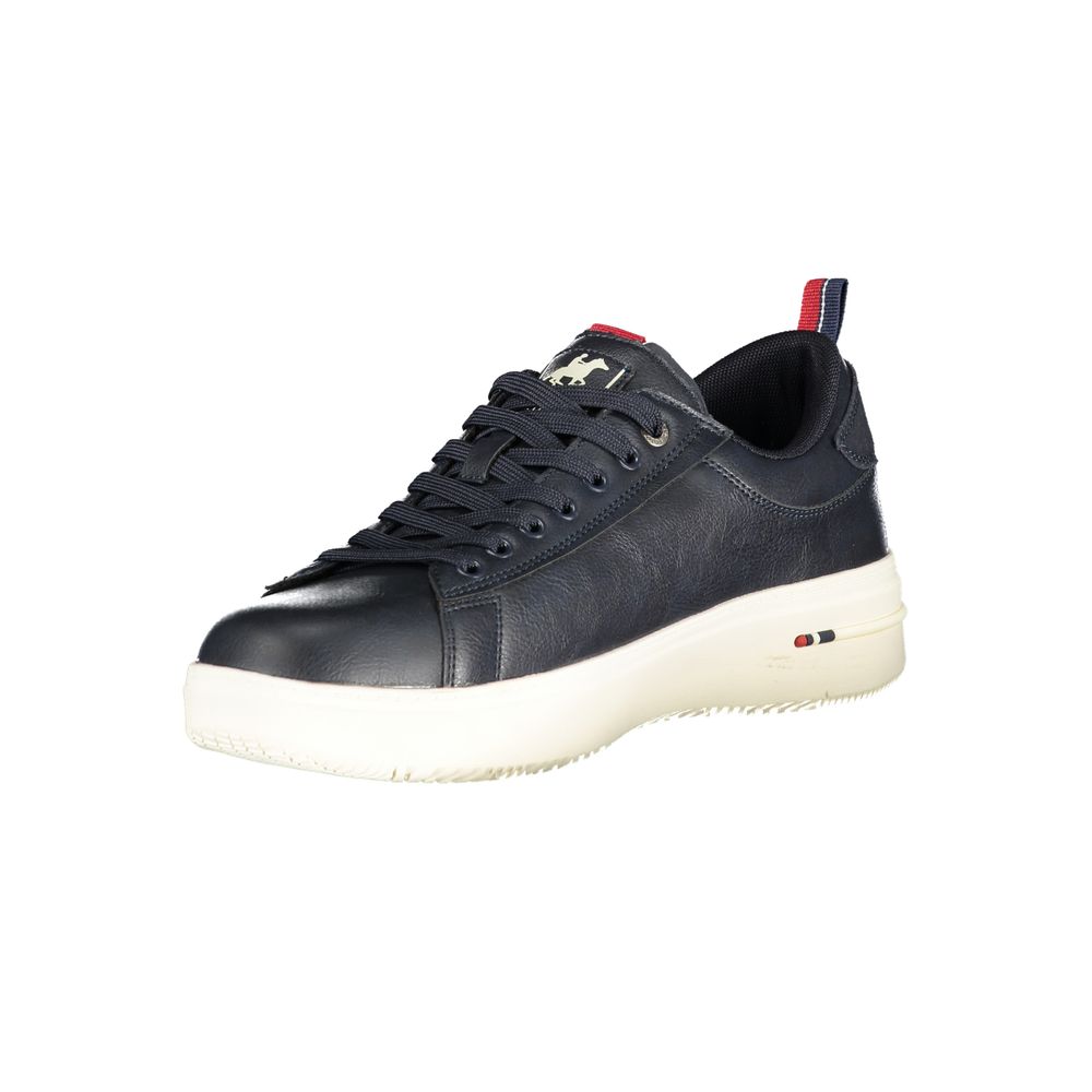 Athletic Sneakers by U.S. Grand Polo for men in polyester & polyurethane blue & print showcases a architectural silhouette, artfully capturing the essence of the Men's Athletic Polyester & Polyurethane Sneakers with its signature architectural athletic style construction.