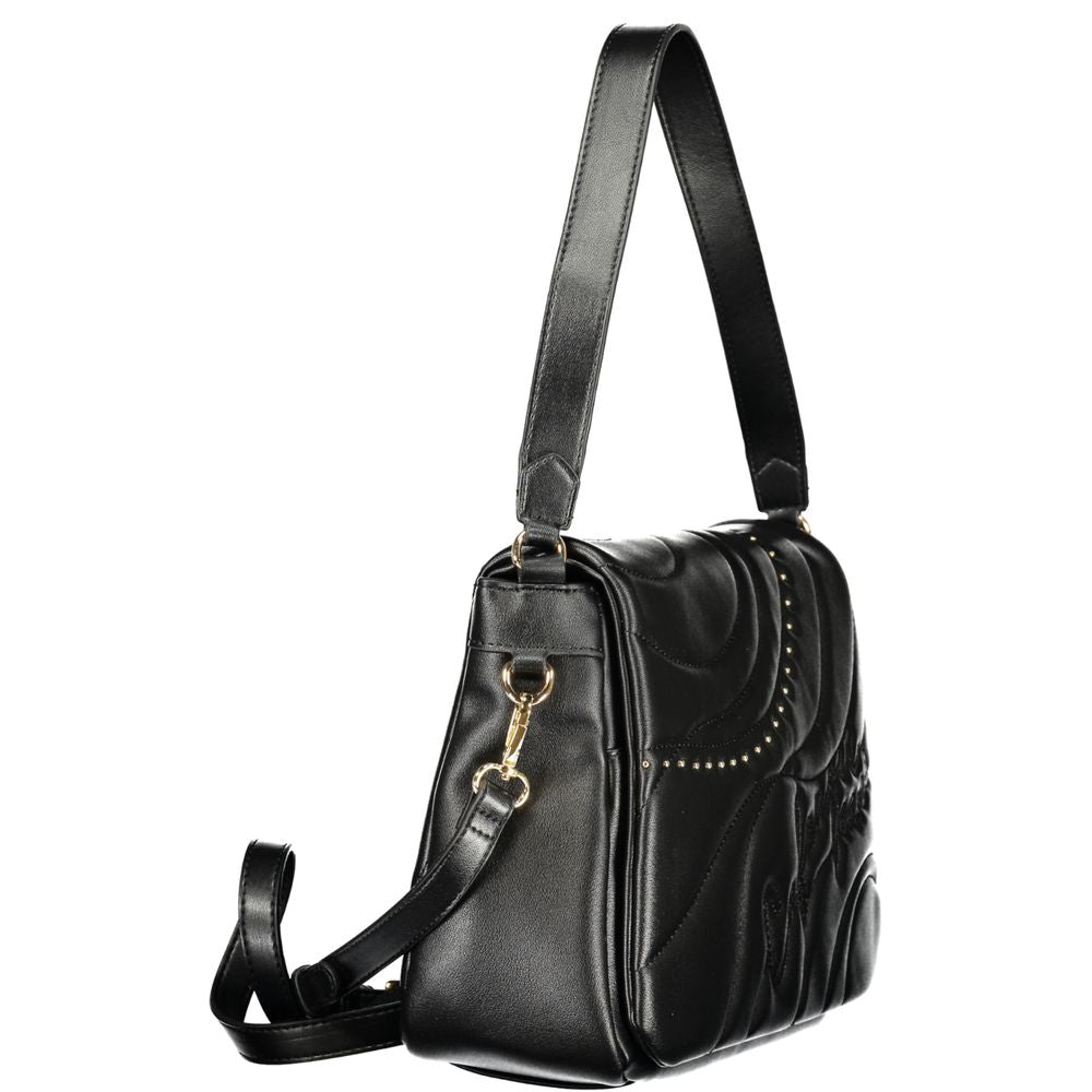 Shoulder Handbag by Cafenoir for women in polyurethane black presents a ornamental silhouette, showcasing a secure snap, ample built-in-compartments, and versatile shoulder-strap, adjustable-strap & handle for a ornamental finish.