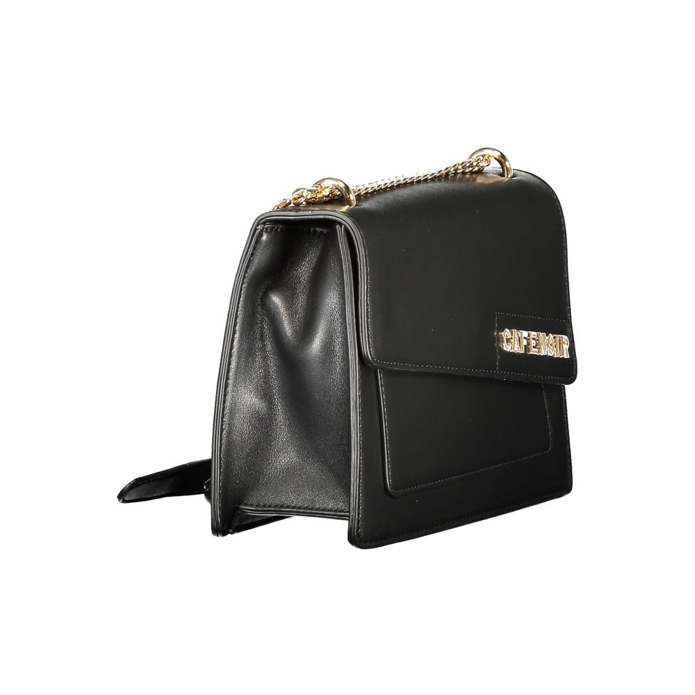 Shoulder Handbag by Cafenoir for women in polyurethane leather black features an refined silhouette, showcasing a secure snap, ample built-in-compartments & external-pockets, and versatile shoulder-strap for a sophisticated refined aesthetic.