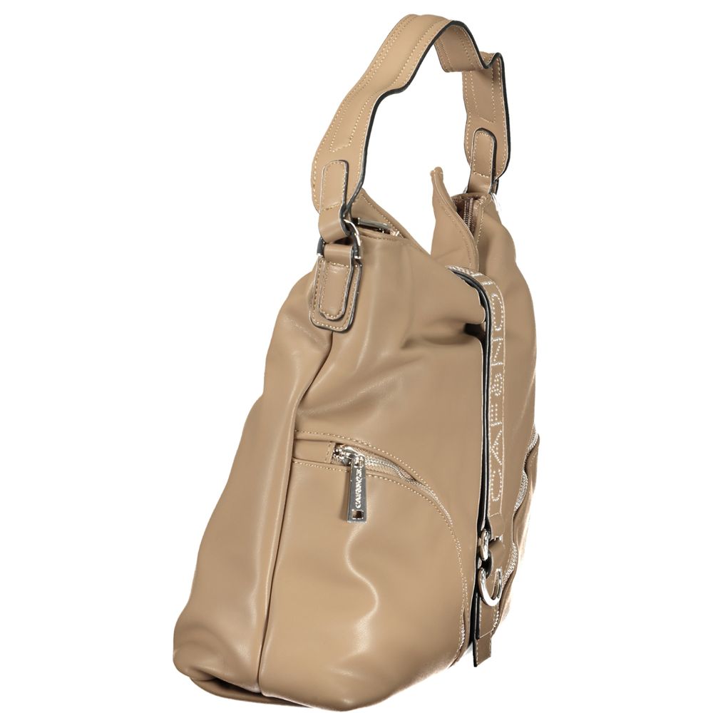 Shoulder Handbag by Cafenoir for women in polyurethane brown & signature features a signature silhouette, showcasing a secure snap & zipper and signature external-pockets & internal-pockets with versatile shoulder-strap & handle for a sophisticated look.