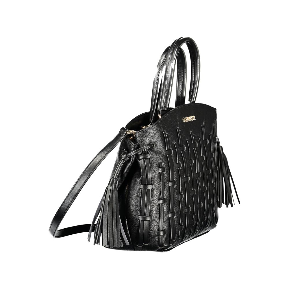 Handbag by Cafenoir for women in polyurethane black presents a ornamental silhouette, showcasing a secure zipper, ample internal-pockets, and versatile shoulder-strap, handle, adjustable-strap & detachable-strap for a ornamental finish.